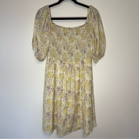 Gilli Floral Puff Sleeve Off Shoulder Smocked Dress Size L - Picture 2 of 7